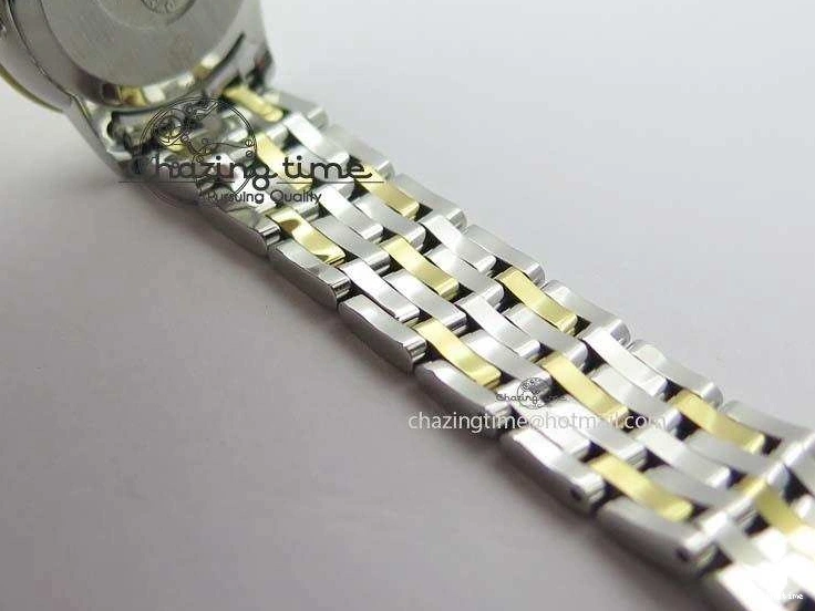 0124 HighQuality De Ville 27mm SS YG Ladies MK 1:1 Best Edition Blue Dial Diamond Markers On SS Bracelet Ronda Quartz 8186